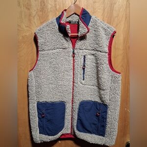 Orvis Vest Men L High Pile Sherpa Fleece Oatmeal Outdoor Hiking Mesh Lined